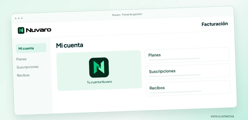 Ilustración de facturación: planes, suscripciones y recibos, sin datos financieros.