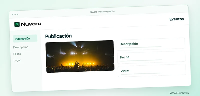 Ilustración del Portal de Eventos: descripción, fecha y lugar.